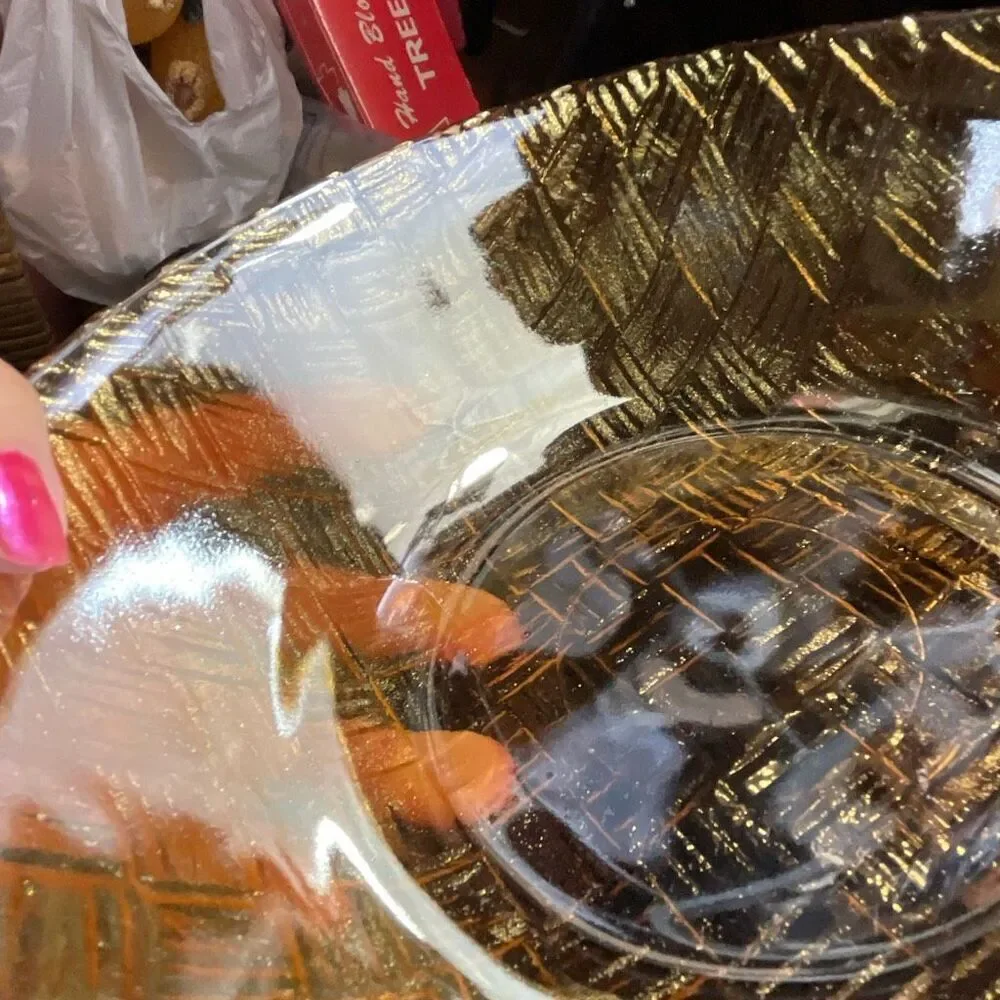 Vintage Indiana Glass Company marigold iridescent carnival glass basket weave bo